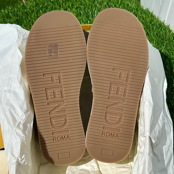 FENDI SUNSHINE EMBROIDERED LOGO PLATFORM SLIDE SANDAL NEUTRAL BEIGE SZ 38.5 NEW! - Picture 16 of 16
